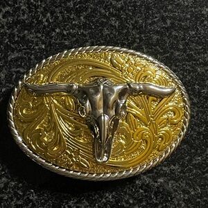 Silver and Gold Bull Skull Belt Buckle
